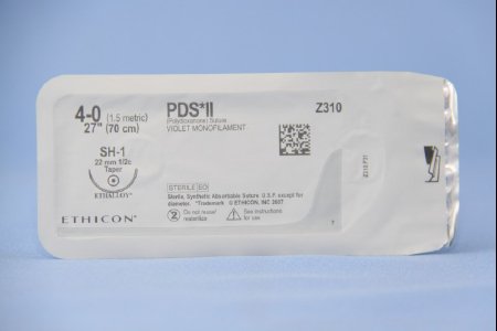 Picture of Suture with Needle PDS™ II Absorbable Uncoated Violet Suture Monofilament Polydioxanone Size 4 - 0 27 Inch Suture 1-Needle 22 mm Length 1/2 Circle Taper Point NeedleZ310H