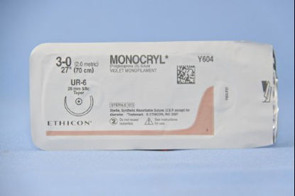 Picture of Suture with Needle Monocryl™ Absorbable Uncoated Violet Suture Monofilament Poliglecaprone Size 3 - 0 27 Inch Suture 1-Needle 26 mm Length 5/8 Circle Taper Point NeedleY604H