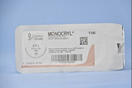 Picture of Suture with Needle Monocryl™ Absorbable Uncoated Violet Suture Monofilament Poliglecaprone Size 0 27 Inch Suture 1-Needle 36 mm Length 1/2 Circle Taper Point NeedleY340H