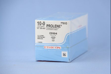 Picture of Suture with Needle Prolene™ Nonabsorbable Uncoated Blue Suture Monofilament Polypropylene Suture Size 10 - 0 12 Inch Suture Double-Armed 5.5 mm Length 1/2 Circle Spatula Needle7761G
