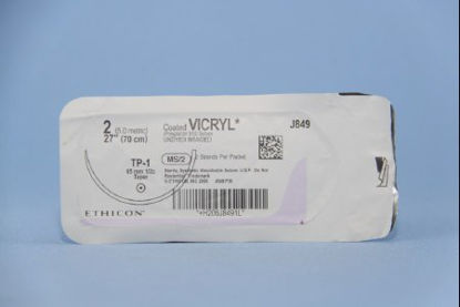 Picture of Suture with Needle Coated Vicryl™ Absorbable Coated Undyed Suture Braided Polyglactin 910 Size 2 27 Inch Suture 1-Needle 65 mm Length 1/2 Circle Taper Point NeedleJ849G