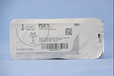 Picture of Suture with Needle PDS™ II Absorbable Uncoated Violet Suture Monofilament Polydioxanone Size 1 48 Inch Suture 1-Needle 70 mm Length 1/2 Circle Taper Point NeedleZ881G
