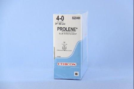 Picture of Suture with Needle Prolene™ Nonabsorbable Uncoated Blue Suture Monofilament Polypropylene Suture Size 4 - 0 24 Inch Suture Double-Armed 13 mm Length 1/2 Circle Taper Point Needle8204H