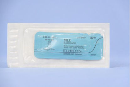 Picture of Suture with Needle Perma-Hand™ Nonabsorbable Coated Black Suture Braided Silk Size 5 - 0 18 Inch Suture 1-Needle 8 mm Length 1/2 Circle Taper Point NeedleN271H