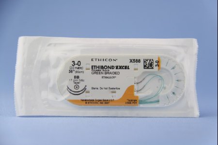 Picture of Suture with Needle Ethibond Nonabsorbable Coated Green Suture Braided Polyester Size 3 - 0 36 Inch Suture Double-Armed 17 mm Length 3/8 Circle Taper Point NeedleX588H