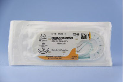 Picture of Suture with Needle Ethibond Nonabsorbable Coated Green Suture Braided Polyester Size 3 - 0 36 Inch Suture Double-Armed 17 mm Length 3/8 Circle Taper Point NeedleX588H