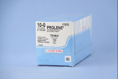 Picture of Suture with Needle Prolene™ Nonabsorbable Uncoated Blue Suture Monofilament Polypropylene Suture Size 10 - 0 6 Inch Suture Double-Armed 6.5 mm Length 3/8 Circle Micropoint - Spatula Needle1757G
