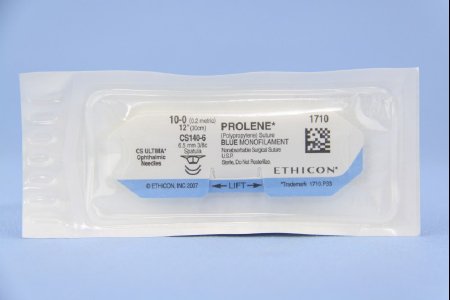 Picture of Suture with Needle Prolene™ Nonabsorbable Uncoated Blue Suture Monofilament Polypropylene Suture Size 10 - 0 12 Inch Suture Double-Armed 6.5 mm Length 3/8 Circle Spatula Needle1710G