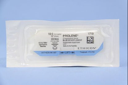 Picture of Suture with Needle Prolene™ Nonabsorbable Uncoated Blue Suture Monofilament Polypropylene Suture Size 10 - 0 12 Inch Suture Double-Armed 6.5 mm Length 3/8 Circle Spatula Needle1710G