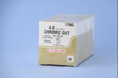 Picture of Suture with Needle Absorbable Uncoated Undyed Suture Chromic Gut Size 4 - 0 18 Inch Suture Double-Armed 8 mm Length 1/2 Circle Spatula Needle1798G