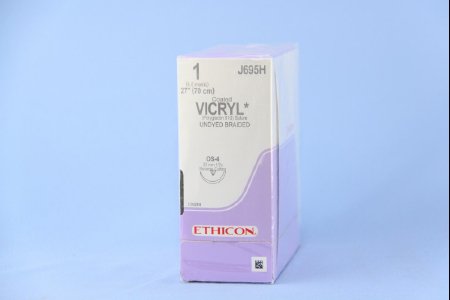 Picture of Suture with Needle Coated Vicryl™ Absorbable Coated Undyed Suture Braided Polyglactin 910 Size 1 27 Inch Suture 1-Needle 22 mm Length 1/2 Circle Reverse Cutting NeedleJ695H
