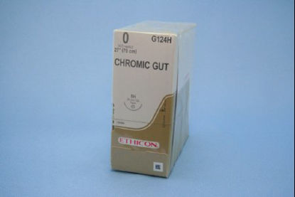 Picture of Suture with Needle Absorbable Uncoated Undyed Suture Chromic Gut Size 0 27 Inch Suture 1-Needle 26 mm Length 1/2 Circle Taper Point NeedleG124H