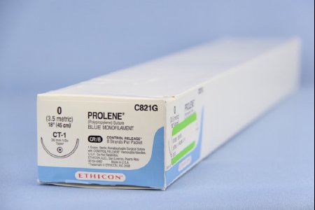 Picture of Suture with Needle Prolene™ Nonabsorbable Uncoated Blue Suture Monofilament Polypropylene Suture Size 0 18 Inch Suture 1-Needle 36 mm Length 1/2 Circle Taper Point NeedleC821G