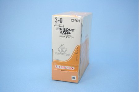 Picture of Suture with Needle Ethibond Nonabsorbable Coated Green Suture Braided Polyester Size 3 - 0 30 Inch Suture Double-Armed 26 mm Length 1/2 Circle Taper Cut NeedleX976H