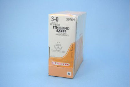 Picture of Suture with Needle Ethibond Nonabsorbable Coated Green Suture Braided Polyester Size 3 - 0 30 Inch Suture Double-Armed 26 mm Length 1/2 Circle Taper Cut NeedleX976H