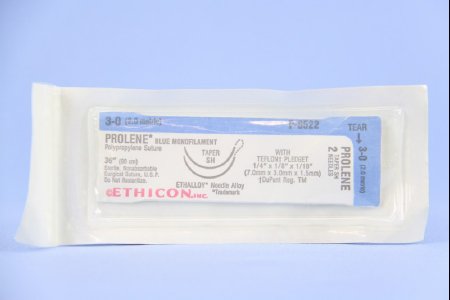 Picture of Suture with Needle Prolene™ Nonabsorbable Uncoated Blue Suture Monofilament Polypropylene Suture Size 3 - 0 36 Inch Suture Double-Armed 26 mm Length 1/2 Circle Taper Point NeedleP8522H