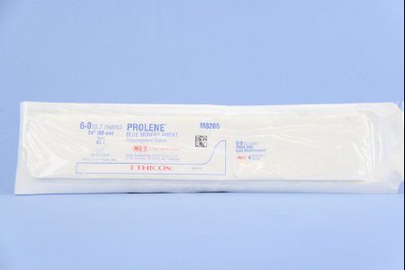 Picture of Suture with Needle Prolene™ Nonabsorbable Uncoated Blue Suture Monofilament Polypropylene Suture Size 6 - 0 24 Inch Suture Double-Armed 9.3 mm Length 3/8 Circle Taper Point NeedleM8205