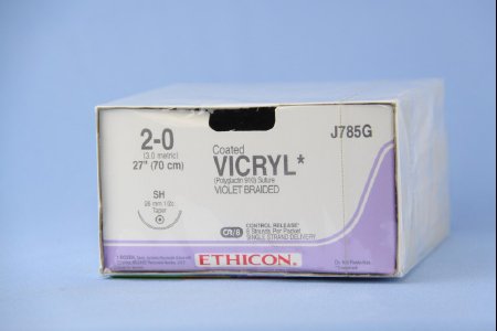 Picture of Suture with Needle Coated Vicryl™ Absorbable Coated Violet Suture Braided Polyglactin 910 Size 2 - 0 27 Inch Suture 1-Needle 26 mm Length 1/2 Circle Taper Point NeedleJ785G