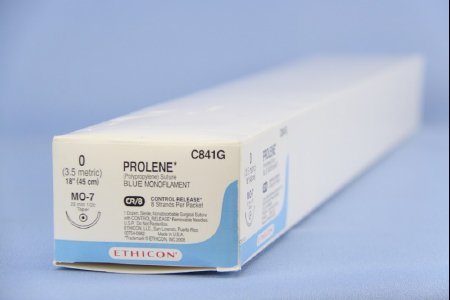 Picture of Suture with Needle Prolene™ Nonabsorbable Uncoated Blue Suture Monofilament Polypropylene Suture Size 0 18 Inch Suture 1-Needle 22 mm Length 1/2 Circle Taper Point NeedleC841G