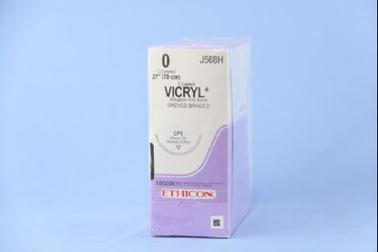 Picture of Suture with Needle Coated Vicryl™ Absorbable Coated Undyed Suture Braided Polyglactin 910 Size 0 27 Inch Suture 1-Needle 48 mm Length 1/2 Circle Reverse Cutting NeedleJ568H