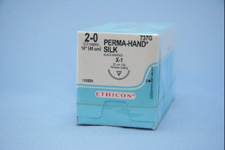Picture of Suture with Needle Perma-Hand™ Nonabsorbable Coated Black Suture Braided Silk Size 2 - 0 18 Inch Suture 1-Needle 22 mm Length 1/2 Circle Reverse Cutting Needle737G