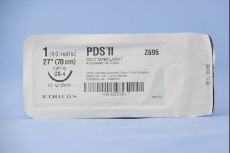 Picture of Suture with Needle PDS™ II Absorbable Uncoated Violet Suture Monofilament Polydioxanone Size 1 27 Inch Suture 1-Needle 22 mm Length 1/2 Circle Reverse Cutting NeedleZ695H