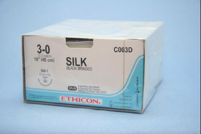 Picture of Suture with Needle Perma-Hand™ Nonabsorbable Coated Black Suture Braided Silk Size 3 - 0 18 Inch Suture 1-Needle 22 mm Length 1/2 Circle Taper Point NeedleC003D