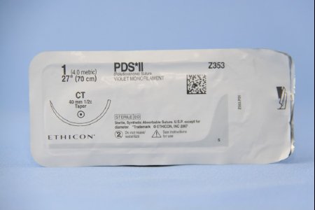 Picture of Suture with Needle PDS™ II Absorbable Uncoated Violet Suture Monofilament Polydioxanone Size 1 27 Inch Suture 1-Needle 40 mm Length 1/2 Circle Taper Point NeedleZ353H