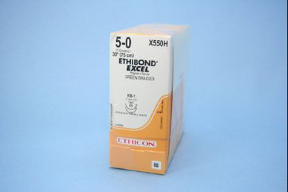 Picture of Suture with Needle Ethibond Nonabsorbable Coated Green Suture Braided Polyester Size 5 - 0 30 Inch Suture Double-Armed 17 mm Length 1/2 Circle Taper Point NeedleX550H