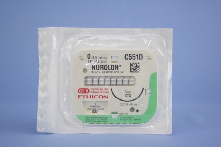 Picture of Suture with Needle Nurolon™ Nonabsorbable Coated Black Suture Braided Nylon Size 0 18 Inch Suture 1-Needle 48 mm Length 1/2 Circle Taper Point NeedleC551D