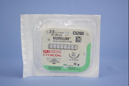 Picture of Suture with Needle Nurolon™ Nonabsorbable Coated Black Suture Braided Nylon Size 2 - 0 18 Inch Suture 1-Needle 26 mm Length 1/2 Circle Taper Point NeedleC526D