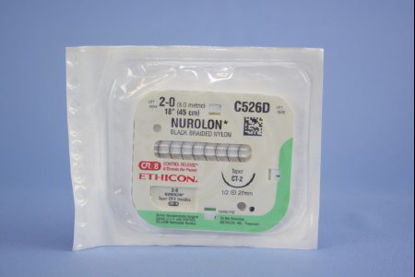 Picture of Suture with Needle Nurolon™ Nonabsorbable Coated Black Suture Braided Nylon Size 2 - 0 18 Inch Suture 1-Needle 26 mm Length 1/2 Circle Taper Point NeedleC526D