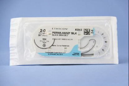 Picture of Suture with Needle Perma-Hand™ Nonabsorbable Coated Black Suture Braided Silk Size 2 - 0 30 Inch Suture 1-Needle 36.4 mm Length 1/2 Circle Taper Point NeedleK843H