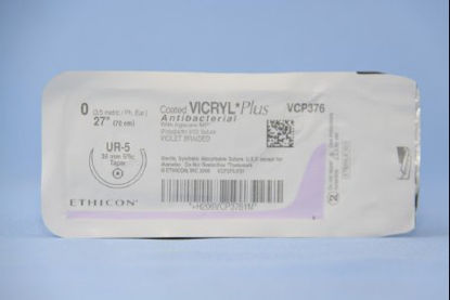 Picture of Antibacterial Suture with Needle Coated Vicryl™ Plus Absorbable Coated Violet Suture Braided Polyglactin 910 with Irgacare MP Antibacterial Suture Size 0 27 Inch Suture 1-Needle 36.4 mm Length 5/8 Circle Taper Point NeedleVCP376H