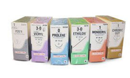 Picture of Suture with Needle Absorbable Uncoated Blue Suture Plain Gut Size 6 - 0 18 Inch Suture Double-Armed 8 mm Length 3/8 Circle Reverse Cutting Needle775G