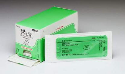 Picture of Suture with Needle Ethilon™ Nonabsorbable Uncoated Black Suture Monofilament Nylon Size 8 - 0 5 Inch Suture 1-Needle 3.8 mm Length 1/4 Circle Taper Cut Needle2897G