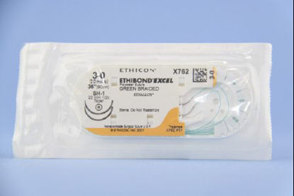 Picture of Suture with Needle Ethibond Nonabsorbable Coated Green Suture Braided Polyester Size 3 - 0 36 Inch Suture Double-Armed 22 mm Length 1/2 Circle Taper Point NeedleX762H