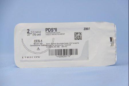 Picture of Suture with Needle PDS™ II Absorbable Uncoated Violet Suture Monofilament Polydioxanone Size 2 27 Inch Suture 1-Needle 60 mm Length 1/2 Circle Conventional Cutting Sternum NeedleZ807T
