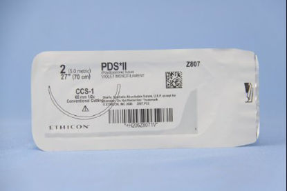 Picture of Suture with Needle PDS™ II Absorbable Uncoated Violet Suture Monofilament Polydioxanone Size 2 27 Inch Suture 1-Needle 60 mm Length 1/2 Circle Conventional Cutting Sternum NeedleZ807T