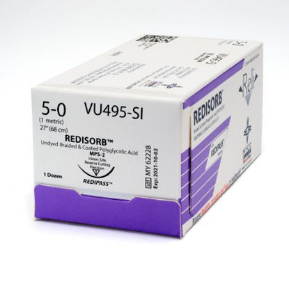 Picture of Suture with Needle Reli® Redisorb™ Absorbable Coated Undyed Suture Braided Polyglycolic Acid Suture Size 3 - 0 27 Inch Suture 1-Needle 19 mm Length 3/8 Circle Precision Reverse Cutting NeedleVU495-M