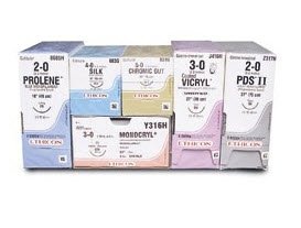 Picture of Suture with Needle Absorbable Uncoated Undyed Suture Chromic Gut Size 4 - 0 18 Inch Suture 1-Needle 17 mm Length 1/2 Circle Reverse Cutting Needle724G