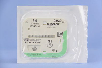 Picture of Suture with Needle Nurolon™ Nonabsorbable Coated Black Suture Braided Nylon Size 3 - 0 18 Inch Suture 1-Needle 17 mm Length 1/2 Circle Taper Point NeedleC553D