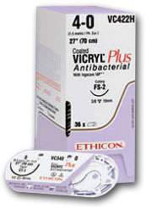 Picture of Antibacterial Suture without Needle Coated Vicryl™ Plus Braided Polyglactin 910 with Irgacare MP Antibacterial Suture Absorbable Coated Size 2 - 0 54 Inch SutureVCP615H