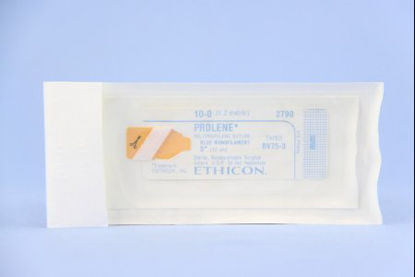 Picture of Suture with Needle Prolene™ Nonabsorbable Uncoated Blue Suture Monofilament Polypropylene Suture Size 10 - 0 5 Inch Suture 1-Needle 3.8 mm Length 3/8 Circle Taper Point Needle2790G
