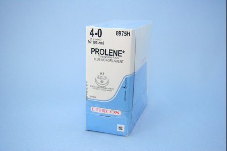 Picture of Suture with Needle Prolene™ Nonabsorbable Uncoated Blue Suture Monofilament Polypropylene Suture Size 4 - 0 36 Inch Suture Double-Armed 26 mm Length 1/2 Circle Taper Cut Needle8975H