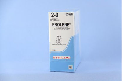 Picture of Suture with Needle Prolene™ Nonabsorbable Uncoated Blue Suture Monofilament Polypropylene Suture Size 2 - 0 36 Inch Suture Double-Armed 17 mm Length 1/2 Circle Taper Point Needle8559H