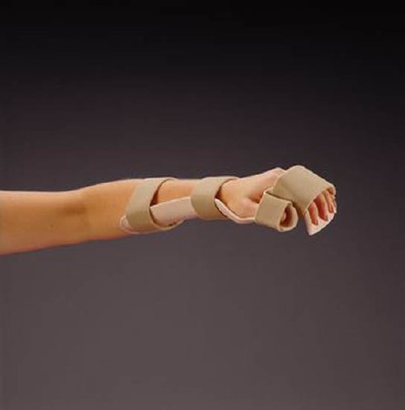 Picture of Resting Pan Mitt Hand / Wrist Splint with Strapping Rolyan® Preformed Thermoplastic Left Hand White MediumA7643