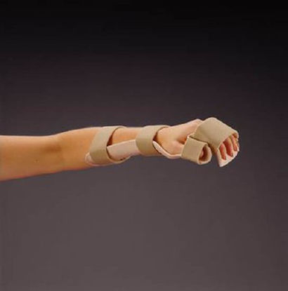 Picture of Resting Pan Mitt Hand / Wrist Splint with Strapping Rolyan® Preformed Thermoplastic Left Hand White MediumA7643