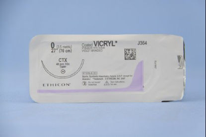 Picture of Suture with Needle Coated Vicryl™ Absorbable Coated Violet Suture Braided Polyglactin 910 Size 0 27 Inch Suture 1-Needle 48 mm Length 1/2 Circle Taper Point NeedleJ364H