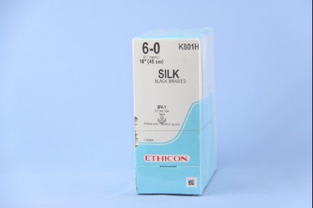 Picture of Suture with Needle Perma-Hand™ Nonabsorbable Coated Black Suture Braided Silk Size 6 - 0 18 Inch Suture Double-Armed 9.3 mm Length 3/8 Circle Taper Point NeedleK801H